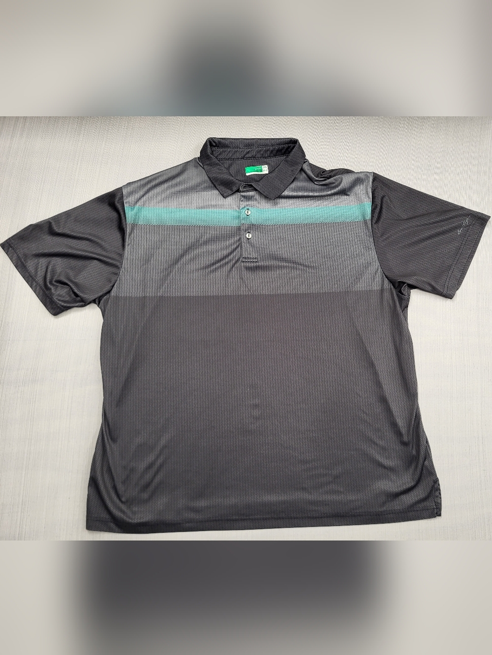 Ben Hogan Shirt Mens 3XL Black Green Gray Performance Golf Polo Stripe Shirt